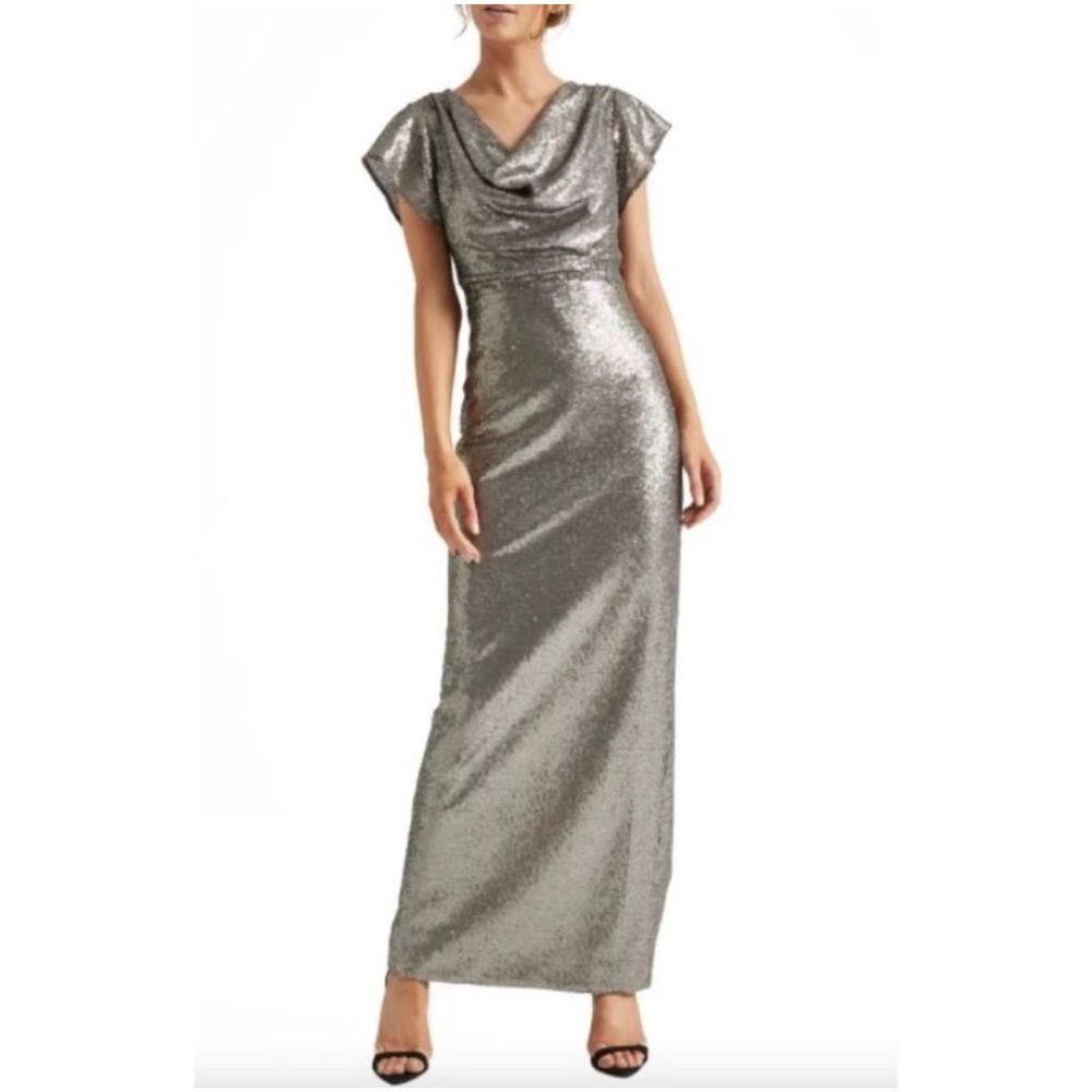 HALSTON HERITAGE Silver Sequined Gown NWT